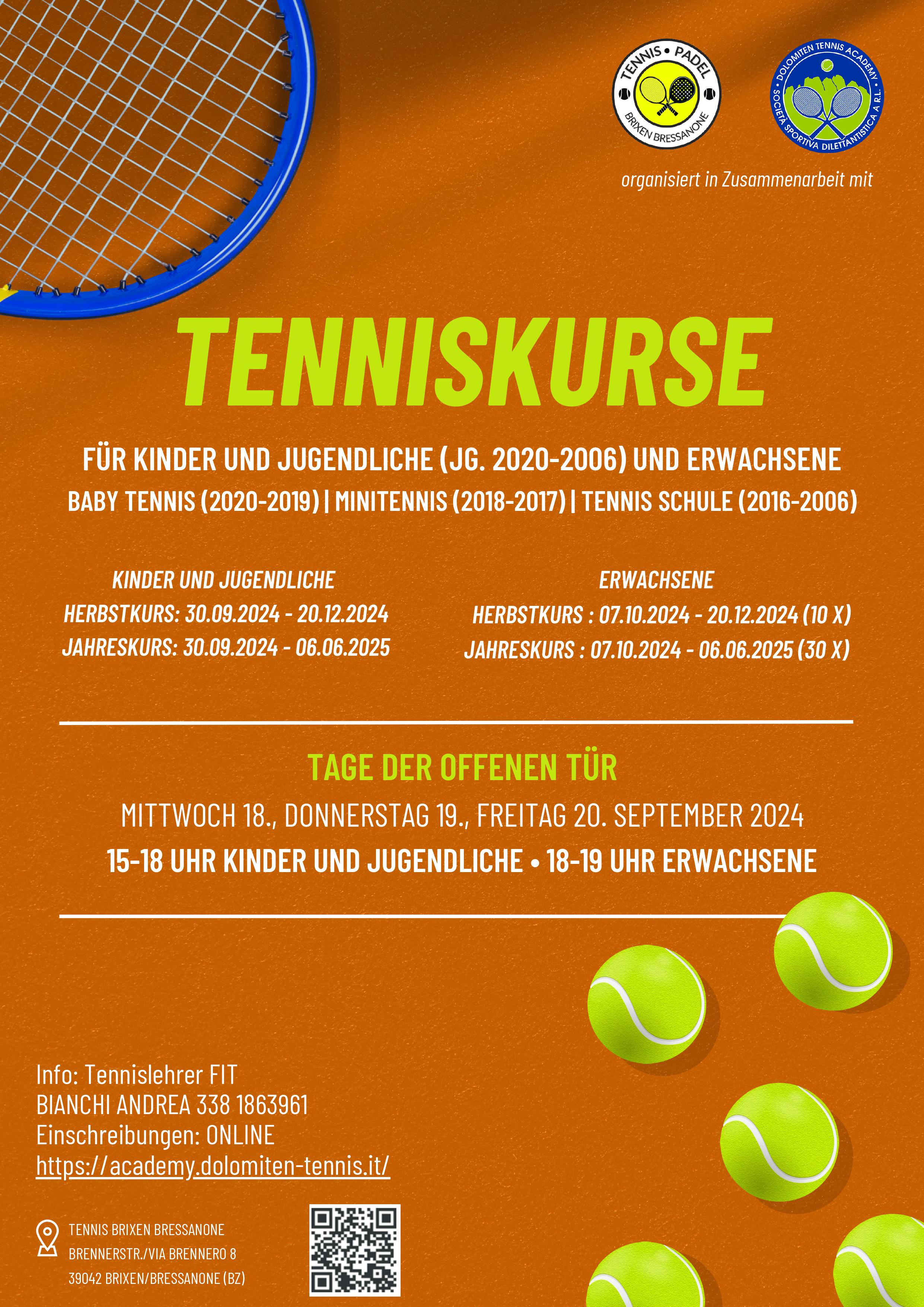 Flyer Tenniskurse 2024-2025 Brixen