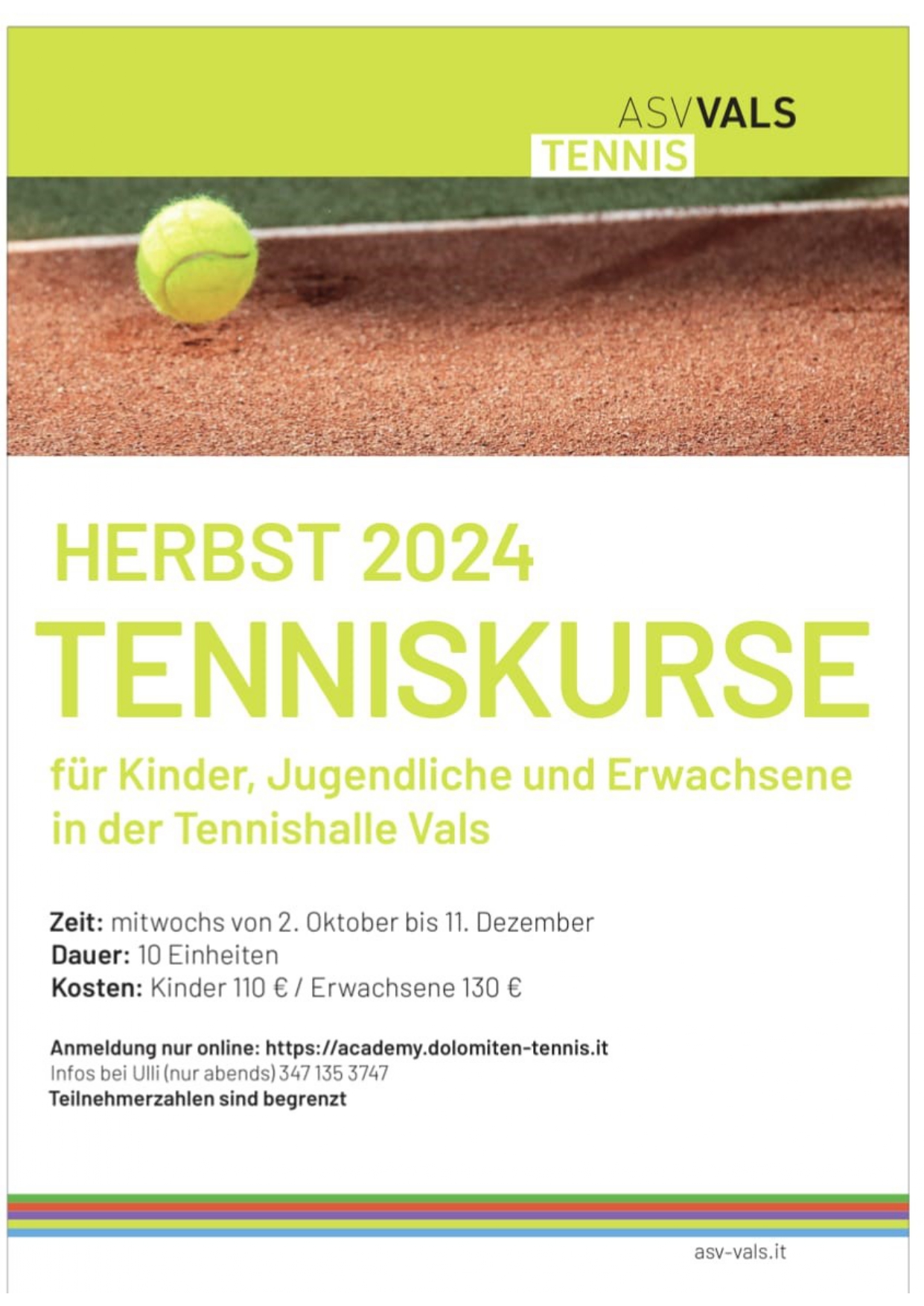 Flyer Tenniskurse 2024-2025 Vals